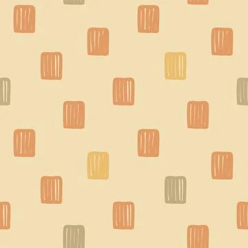 Seamless pattern with lines, doodles, abstract beige and orange retro background Stock Illustration