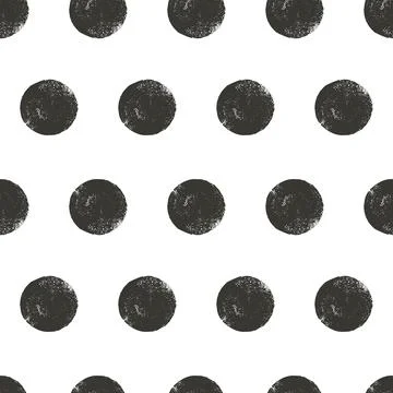 Seamless pattern with linocut polka dots. Charcoal monochrome endless background Stock Illustration