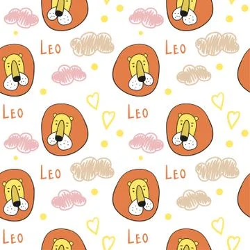 Seamless pattern with lion heads and clouds. Stockillustratie