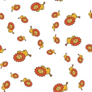 Seamless pattern of lions in cartoon style. Stock Illustration