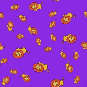 Seamless pattern of lions in cartoon style. Stock Illustration