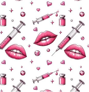 Seamless pattern of lip augmentation procedure. Lips injection of hyaluronic Stock Illustration