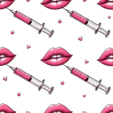 Seamless pattern of lip augmentation procedure. Lips injection of hyaluronic Stock Illustration