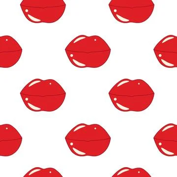 Seamless pattern of lips in retro style in trendy bright color red. Abstract Illustrazione stock