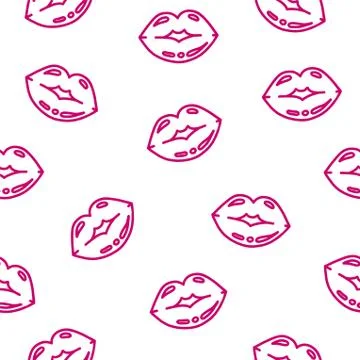 Seamless pattern with lips in white background. Smooch imprint. Vector Stock Illustration