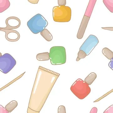 Seamless pattern with lipsticks. Wallpaper nail design. Illustrazione stock