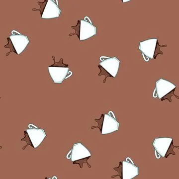 Seamless pattern liquid coffee cup splash cartoon vector 스톡 일러스트
