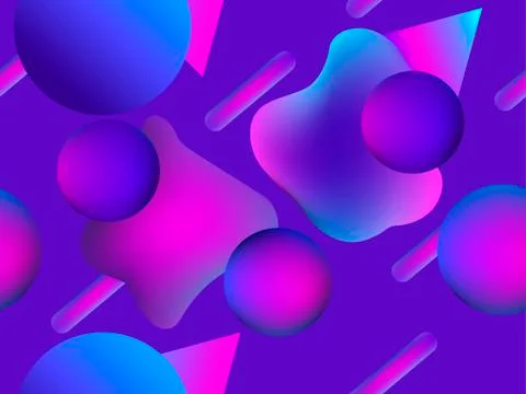 Seamless pattern with liquid shape and geometric objects in the style 1980s.  스톡 일러스트