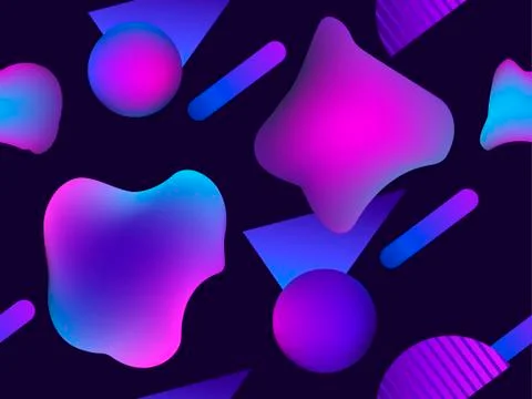 Seamless pattern with liquid shape and geometric objects in the style 1980s.  스톡 일러스트