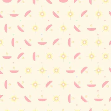 Seamless pattern with lit oil lamps and glowing stars for festive celebration Stock Illustration