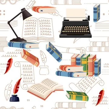 Seamless pattern Literature lesson courses online education concept or school Stock Illustration