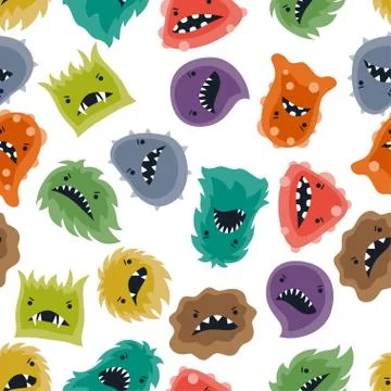 Seamless pattern with little angry viruses and monsters. Illustrazione stock
