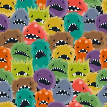 Seamless pattern with little angry viruses and monsters. Stock Illustration