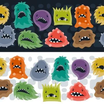 Seamless pattern with little angry viruses and monsters. Illustrazione stock