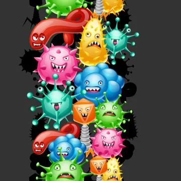 Seamless pattern with little angry viruses. Stock Illustration