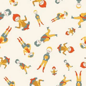 Seamless pattern with little boys picking pumpkins in the garden Stock Illustration