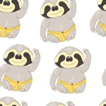 Seamless pattern little cute sloth in pampers.Hare fashion child vector. Illustrazione stock