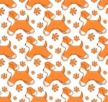 Seamless pattern with little dog. Home pet. Cute puppy. Stock Illustration