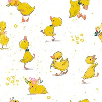 Seamless pattern with little duckling Stock Illustration
