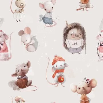 Seamless pattern with little mouses Stock Illustration