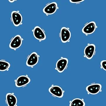 Seamless pattern Little robot head displaying sad expression and disappointme Stock Illustration