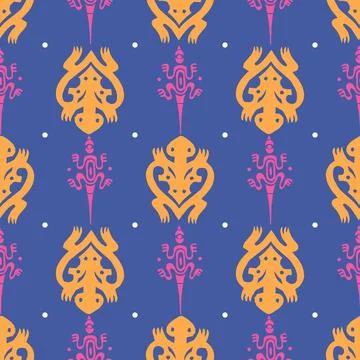 Seamless pattern with lizard and turtle in Maori style. Vector illustration Stock Illustration