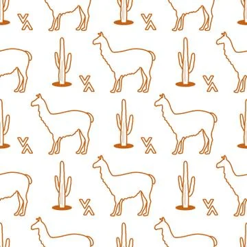 Seamless pattern with llama and cactus. Stock Illustration