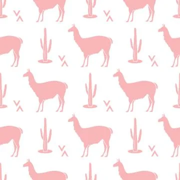 Seamless pattern with llama and cactus. Stock Illustration