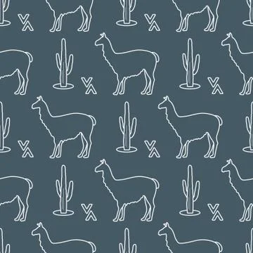 Seamless pattern with llama and cactus. Stock Illustration