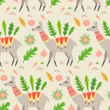 A seamless pattern with llama and cactus Stock Illustration