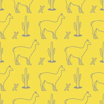 Seamless pattern with llama and cactus. Stock Illustration