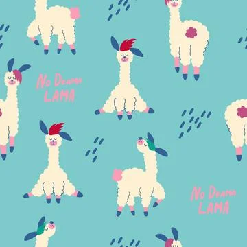 Seamless pattern with llamas. Nursery Creative children texture. Cartoon Llam Stock Illustration