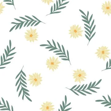 Seamless pattern with llustration a leaves and flowers on a white background Stock Illustration