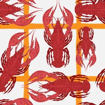 Seamless pattern with lobsters, made in hand sketch technique. Vintage tropic Stockillustratie