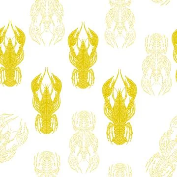 Seamless pattern with lobsters, made in hand sketch technique. Vintage tropic Stock Illustration