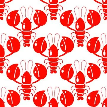Seamless Pattern Of Lobsters. Red Crayfish. Template For Printing On Fabric.  Stock Illustration