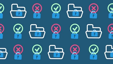 Seamless pattern of locked folders with checkmark and cross icons Stock Footage 333646381