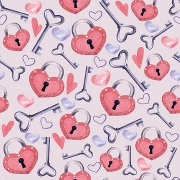 Seamless pattern of locks and keys. Watercolor pattern for design, decor, pri Stock Illustration