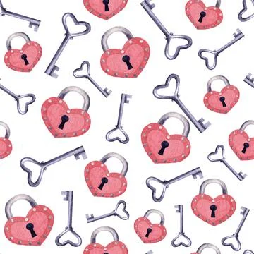 Seamless pattern of locks and keys. Watercolor pattern for design, decor, pri Stock Illustration