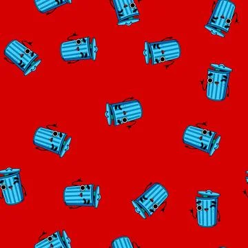 Seamless pattern logo trash bin character cartoon vector Illustrazione stock