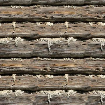 Seamless pattern of logs of an old village house with moss and mold Stock Photos