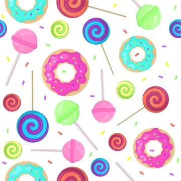 Seamless pattern with lollipops, candy and donuts. Summer background for banners Illustrazione stock