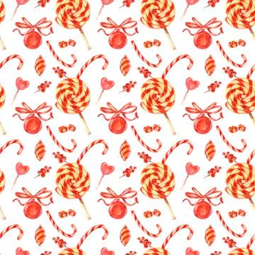Seamless pattern of lollipops. Isolated on white background. Handmade drawing Stock Illustration