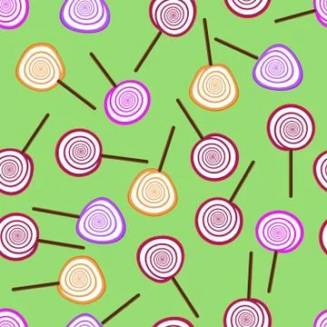 Seamless pattern. lollipops with a spiral pattern of purple orange purple and Stock Illustration