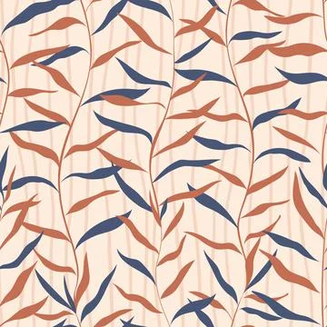 Seamless pattern with long curved twigs on beige Stock Illustration