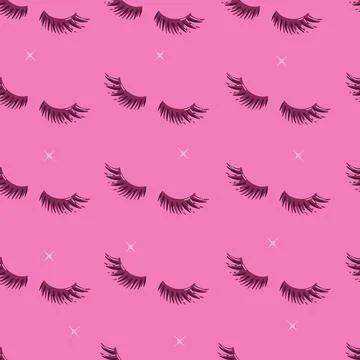 Seamless pattern with long eyelashes on pink background. Simple vector Illustrazione stock