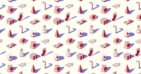 Seamless pattern loop animation of Christmas related isometric icons Stock Footage 320039546