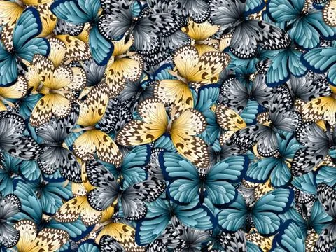 Seamless pattern with lot of different butterflys Illustrazione stock