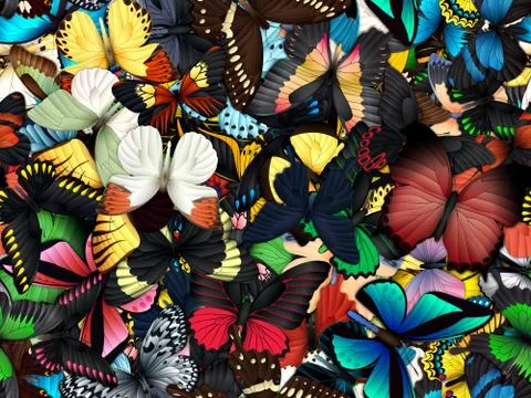 Seamless pattern with lot of different butterflys Illustrazione stock