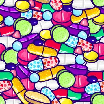 Seamless pattern with lot of pills and capsules. Medicine or dietary suppleme Stock Illustration